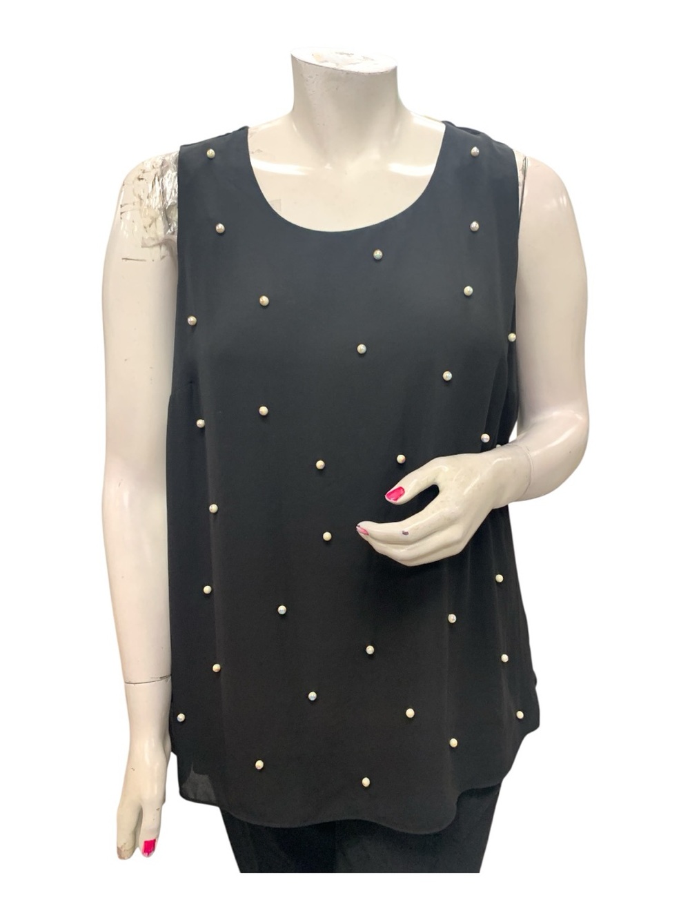 Sleeveless Black Pearl-Embellished Women's Top